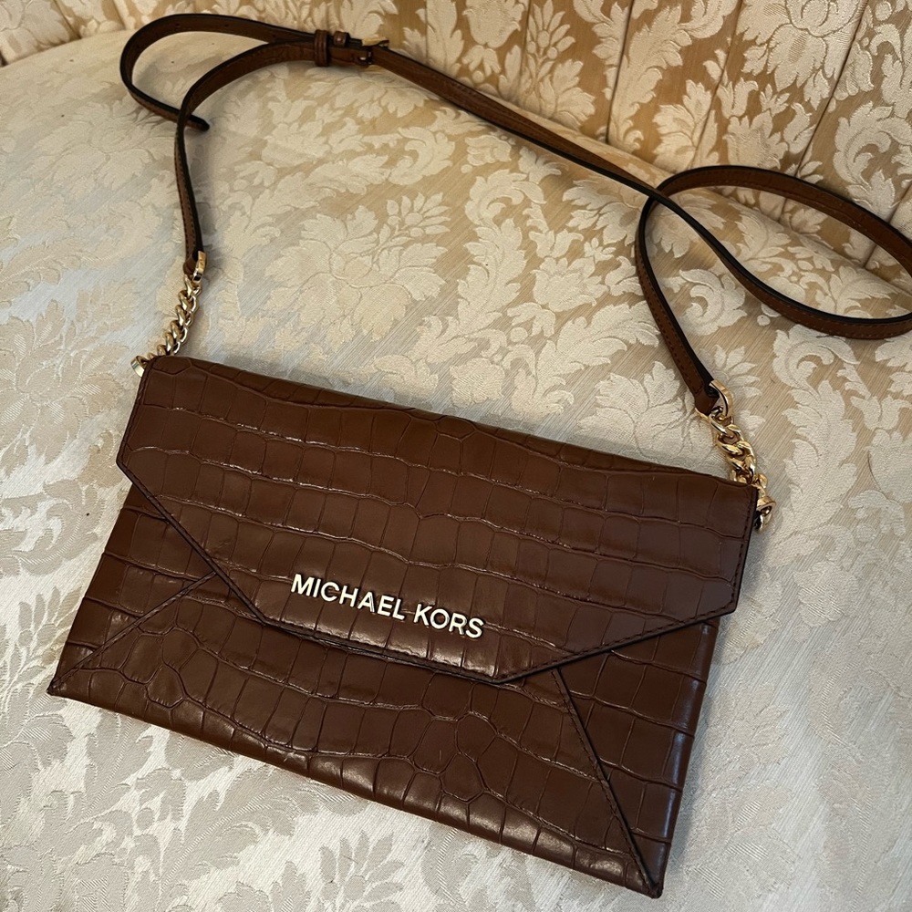 Michael Kors Tan Faux Crocodile Crossbody